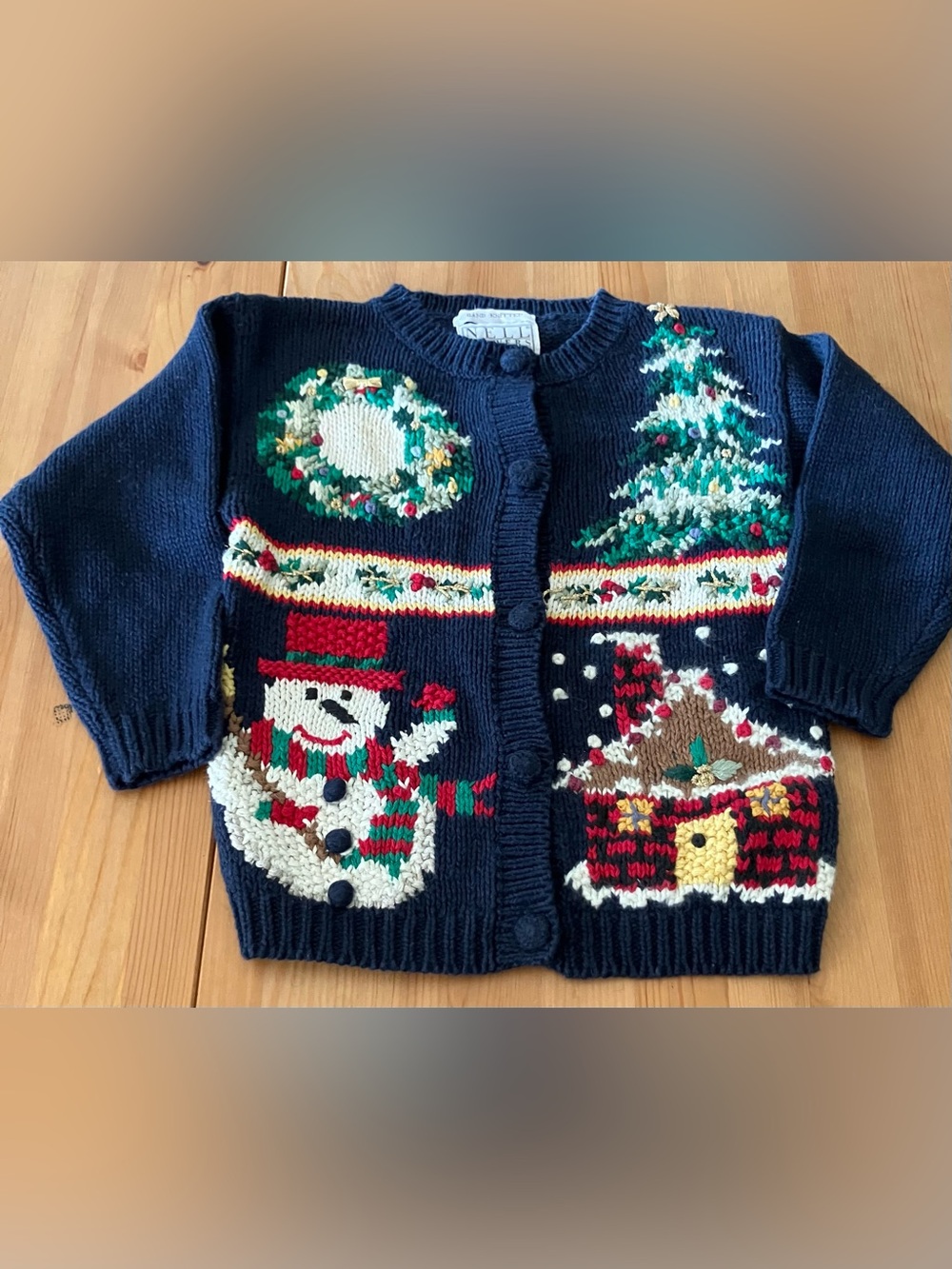 GUC Nell Flowers by JG Hook Holiday Snowman Knit Cardigan Size 6X